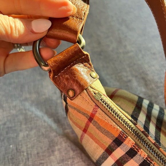 Burberry? Plaid Canvas Shoulder Bag with Leather Trim - Picture 7 of 12